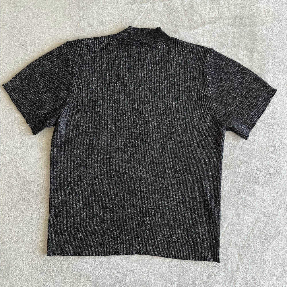 SUSAN Graver Vintage Black Multi Shimmer Mock Neck Short Sleeve Sweater Size 1X - Picture 2 of 6